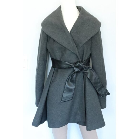 Guess by Marciano Women's Size XS Gray Coat Shawl Collar Belted Wrap Wool Jacket - Picture 9 of 12